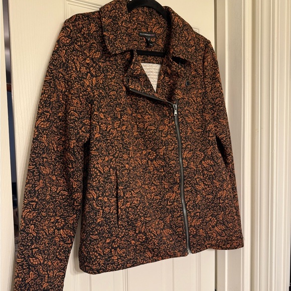 Isaac Mizrahi Live size s MOTO JACKET Quilted Floral Print Brown Black - Picture 2 of 6